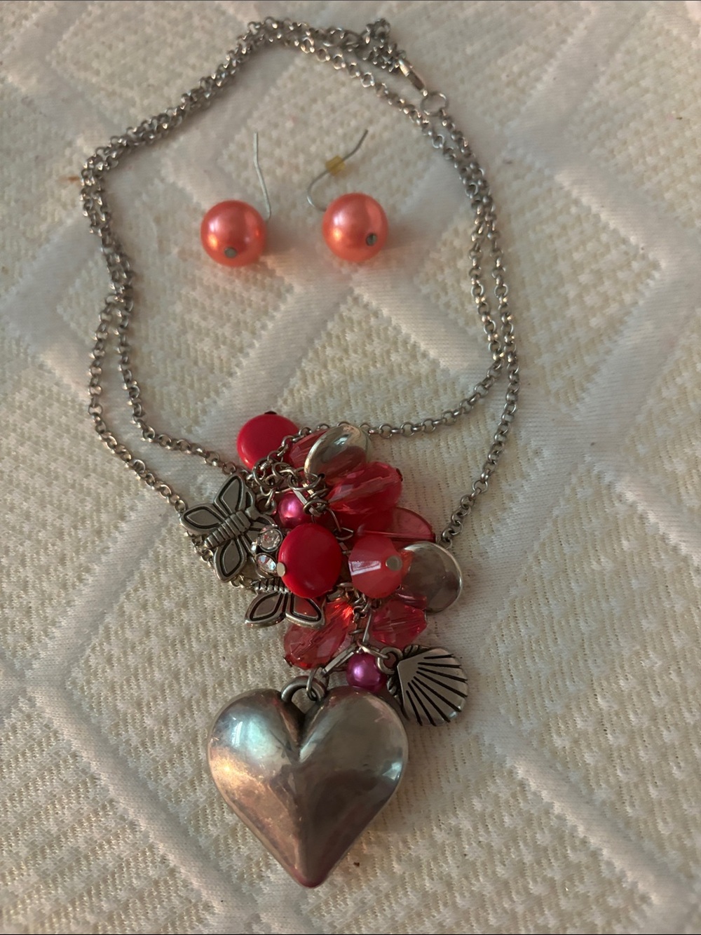 paparazzi Silver Heart Pendant Necklace with Pink and Coral Accents